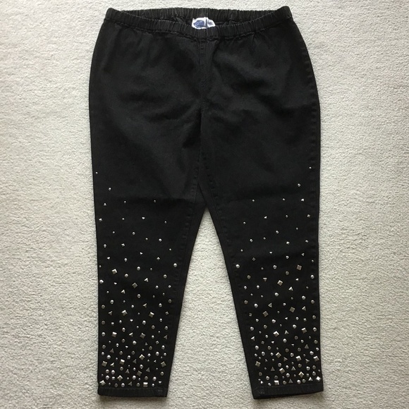 DG2 by Diane Gilman Denim - DG2 by DIANE GILMAN BLACK SIZE P2X PANTS WITH SILVER BLING